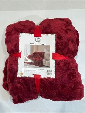 Alaska Super Soft Flannel Throw Blanket - Burgundy king size 5 star home fashion